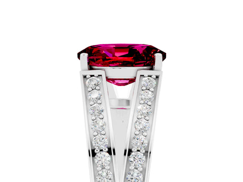 White gold Oval Cut Garnet Split Shank Ring with Pavé Band and Four-Prong Setting_5