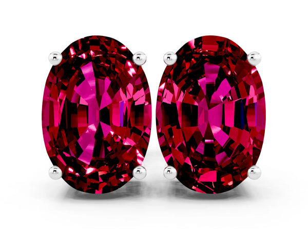 White gold Oval Cut Garnet Stud Earrings