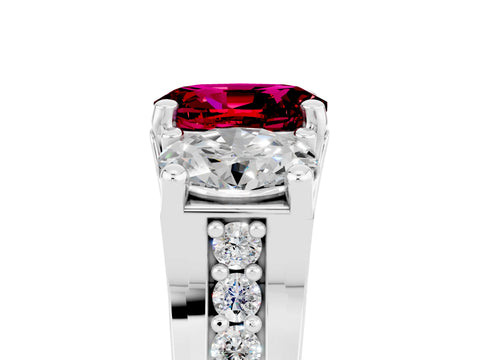 White gold Oval Cut Garnet Three-Stone Ring with Channel Set Band and Four-Prong Setting_5
