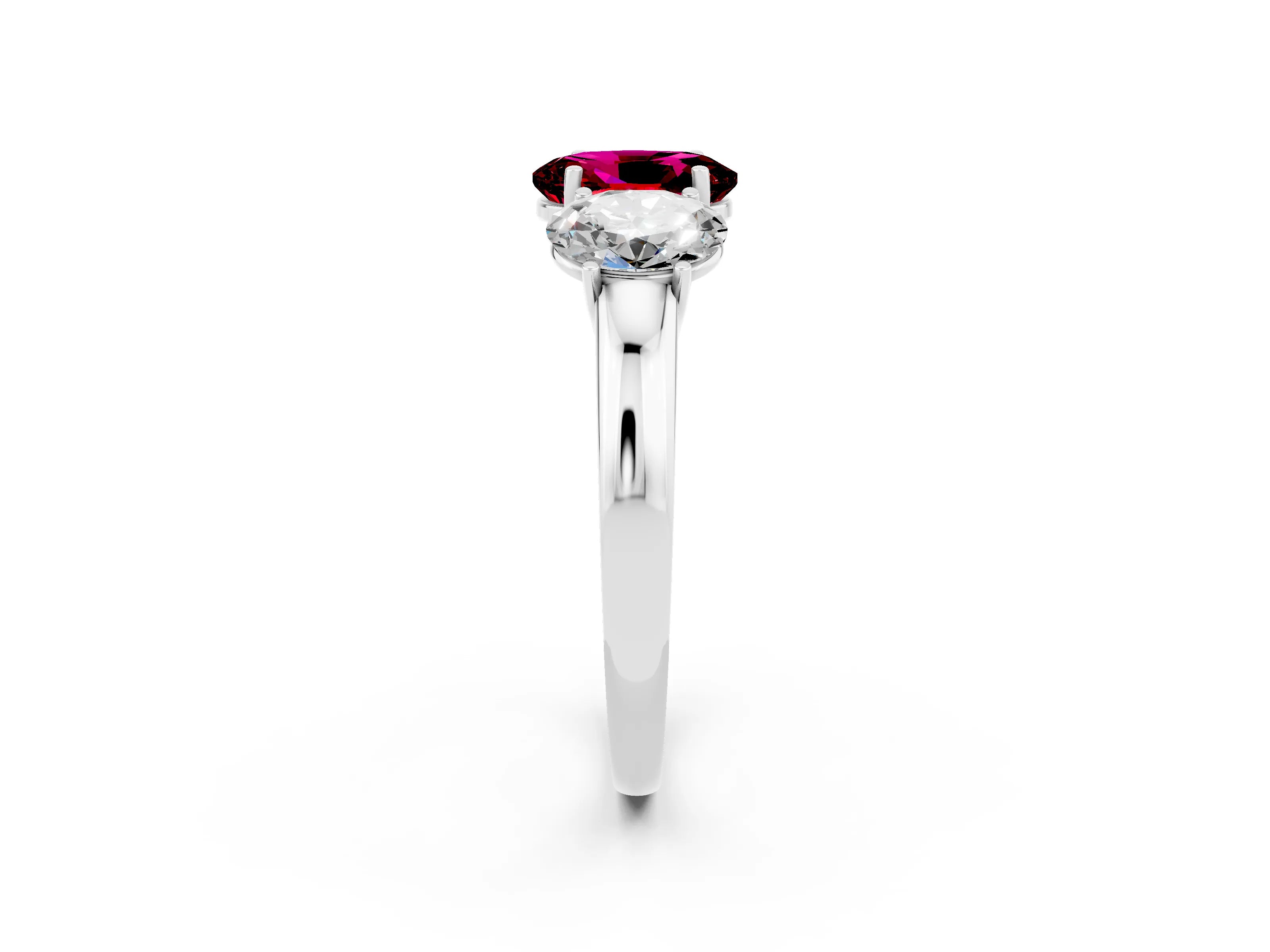 White gold Oval Cut Garnet Three-Stone Ring with Four-Prong Setting and Classic Band_2