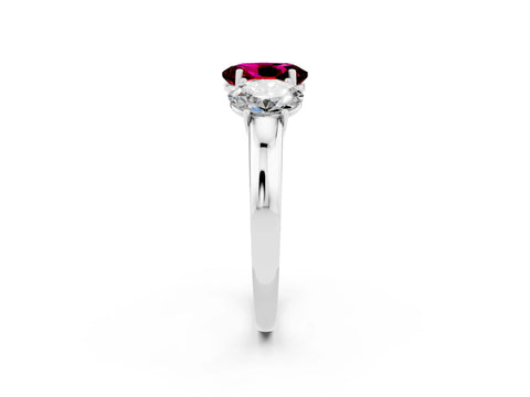 White gold Oval Cut Garnet Three-Stone Ring with Four-Prong Setting and Classic Band_2