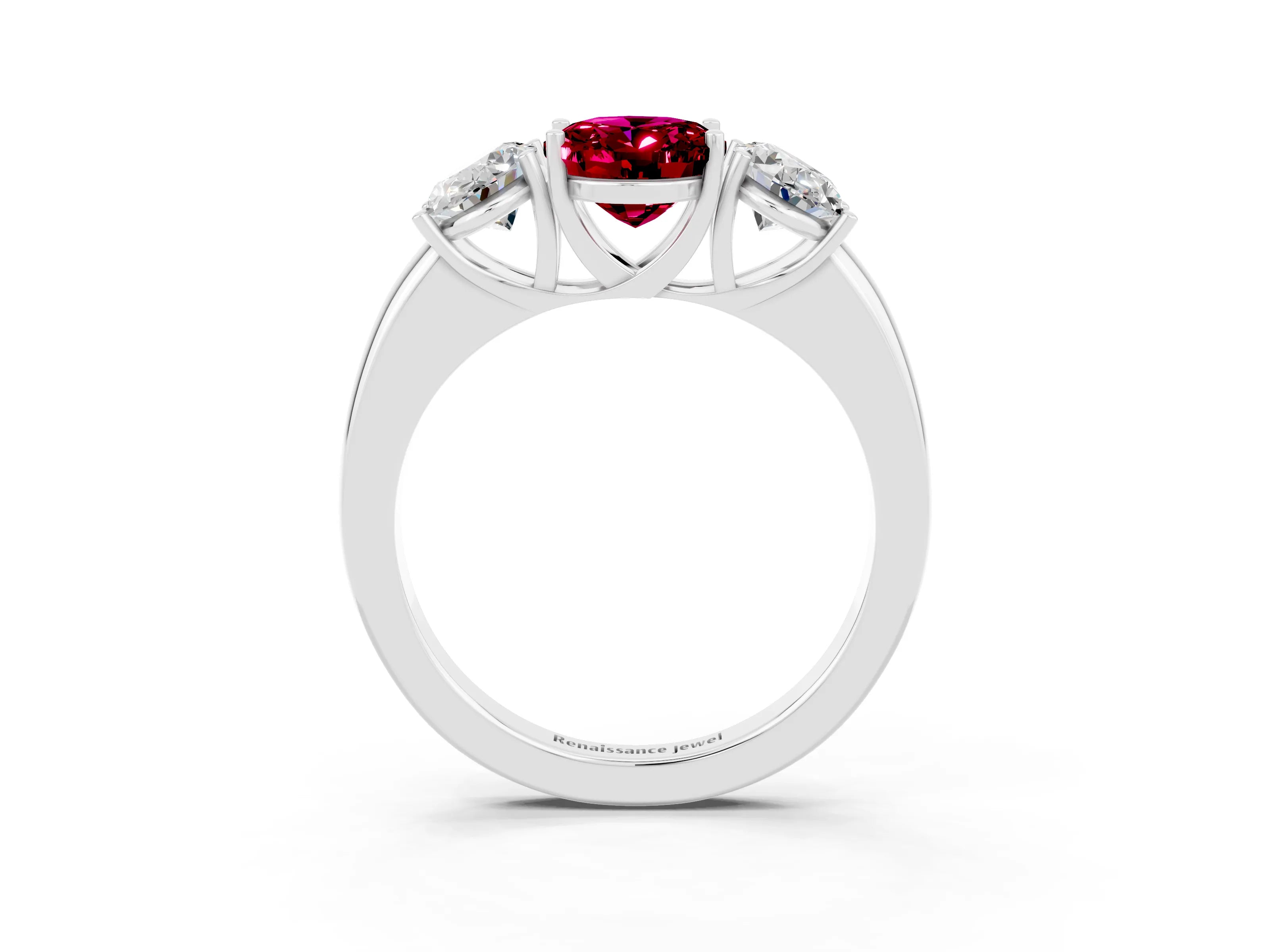 White gold Oval Cut Garnet Three-Stone Ring with Four-Prong Setting and Classic Band_3
