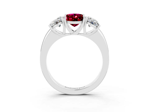 White gold Oval Cut Garnet Three-Stone Ring with Four-Prong Setting and Classic Band_3
