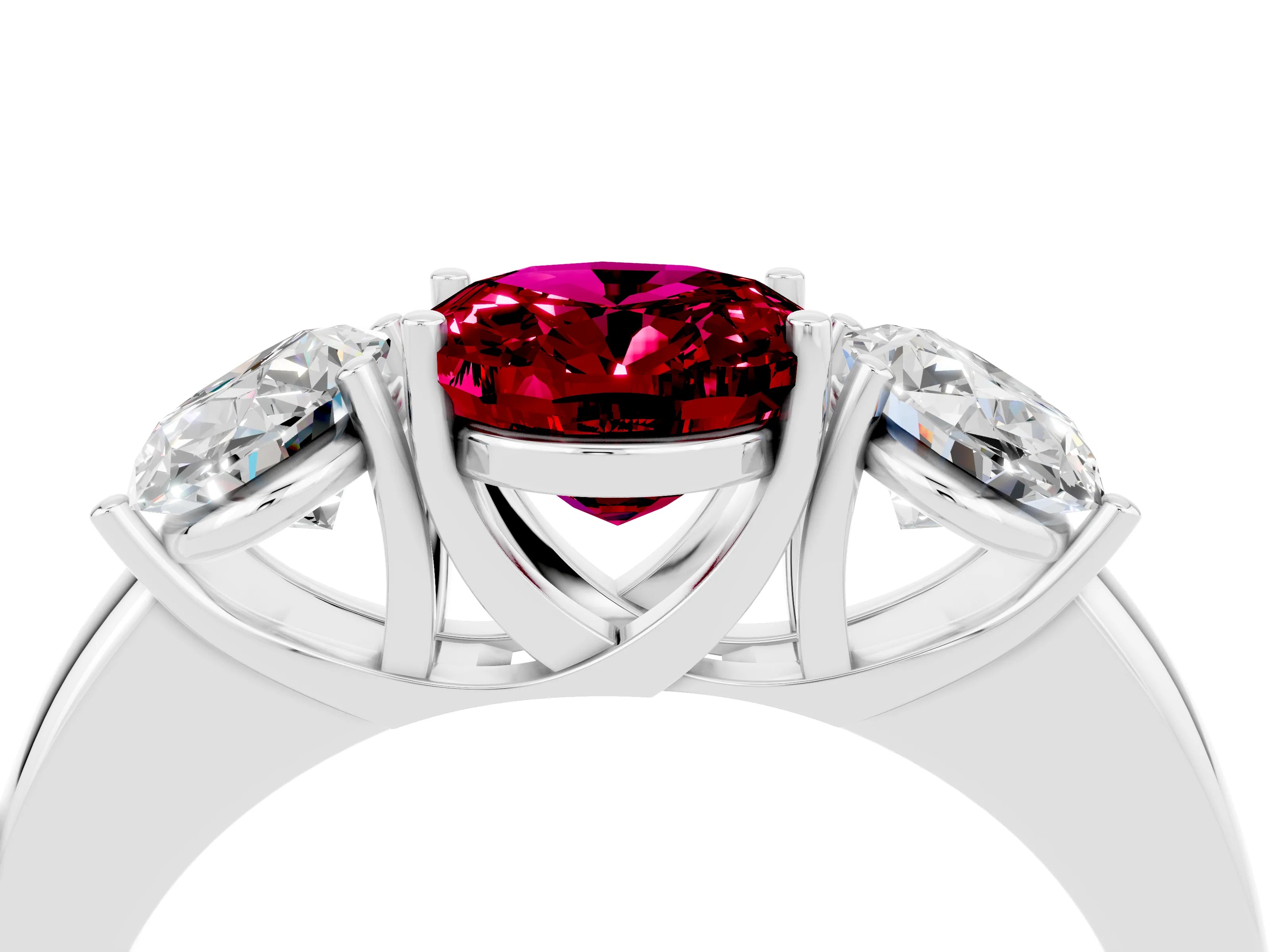 White gold Oval Cut Garnet Three-Stone Ring with Four-Prong Setting and Classic Band_4