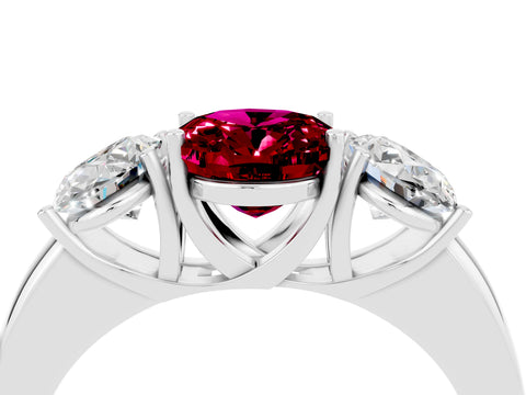White gold Oval Cut Garnet Three-Stone Ring with Four-Prong Setting and Classic Band_4