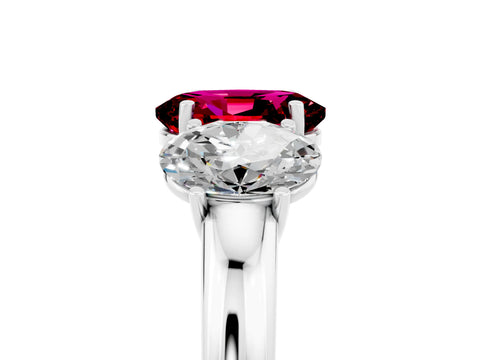 White gold Oval Cut Garnet Three-Stone Ring with Four-Prong Setting and Classic Band_5