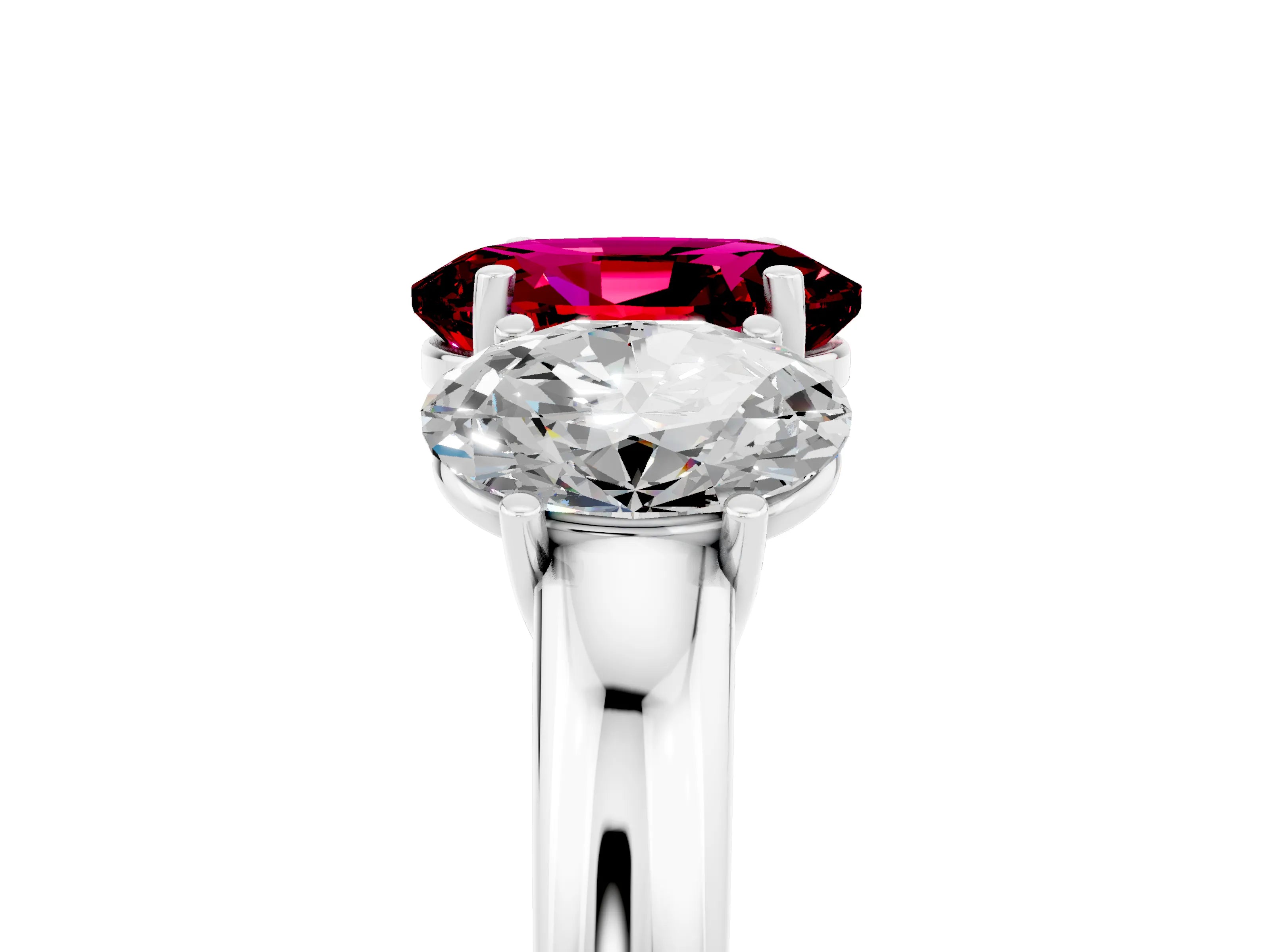 White gold Oval Cut Garnet Three-Stone Ring with Four-Prong Setting and Classic Band_5
