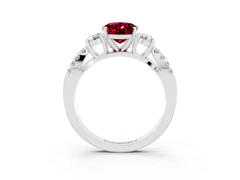 White gold Oval Cut Garnet Three-Stone Ring with Pavé Split Shank and Four-Prong Setting_15