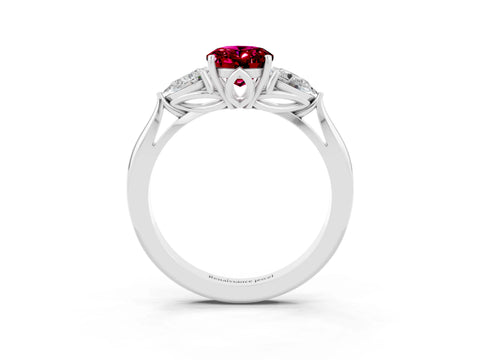 White gold Oval Cut Garnet Three-Stone Ring with Pear Side Stones and Four-Prong Setting_45