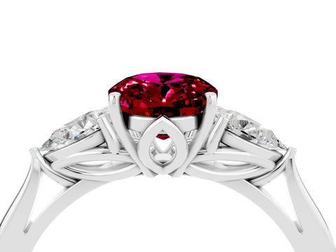 White gold Oval Cut Garnet Three-Stone Ring with Pear Side Stones and Four-Prong Setting_46