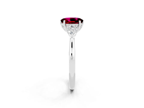 White gold Oval Cut Garnet Three-Stone Ring with Pear Side Stones and Four-Prong Setting_48