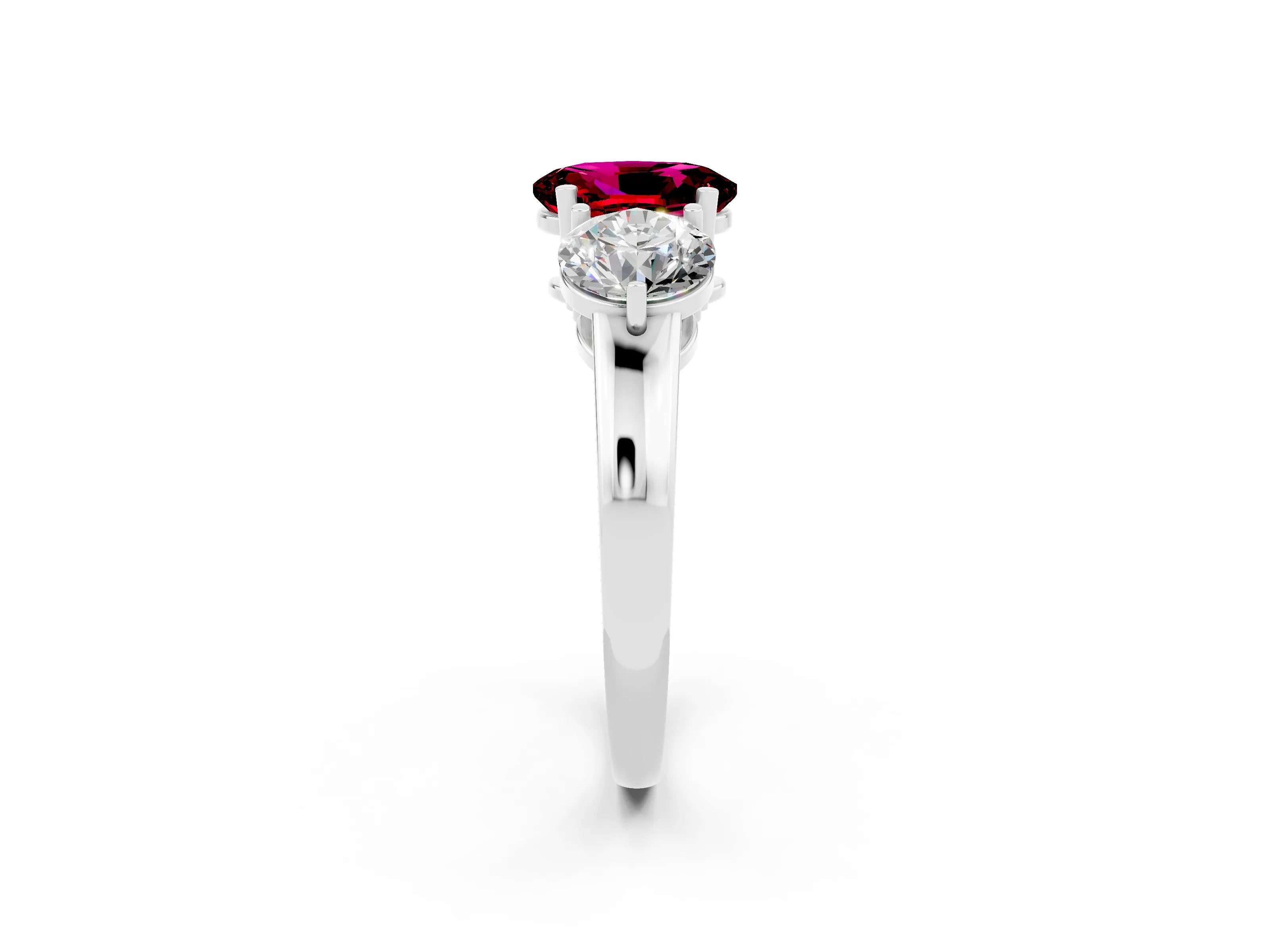 White gold Oval Cut Garnet Three-Stone Ring with Prong Setting and Classic Band_2