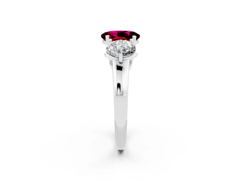 White gold Oval Cut Garnet Three-Stone Ring with Prong Setting and Classic Band_2