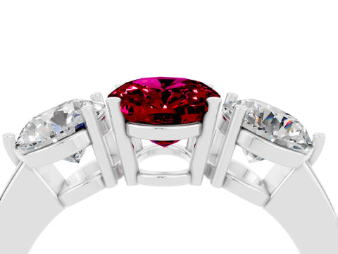 White gold Oval Cut Garnet Three-Stone Ring with Prong Setting and Classic Band_4