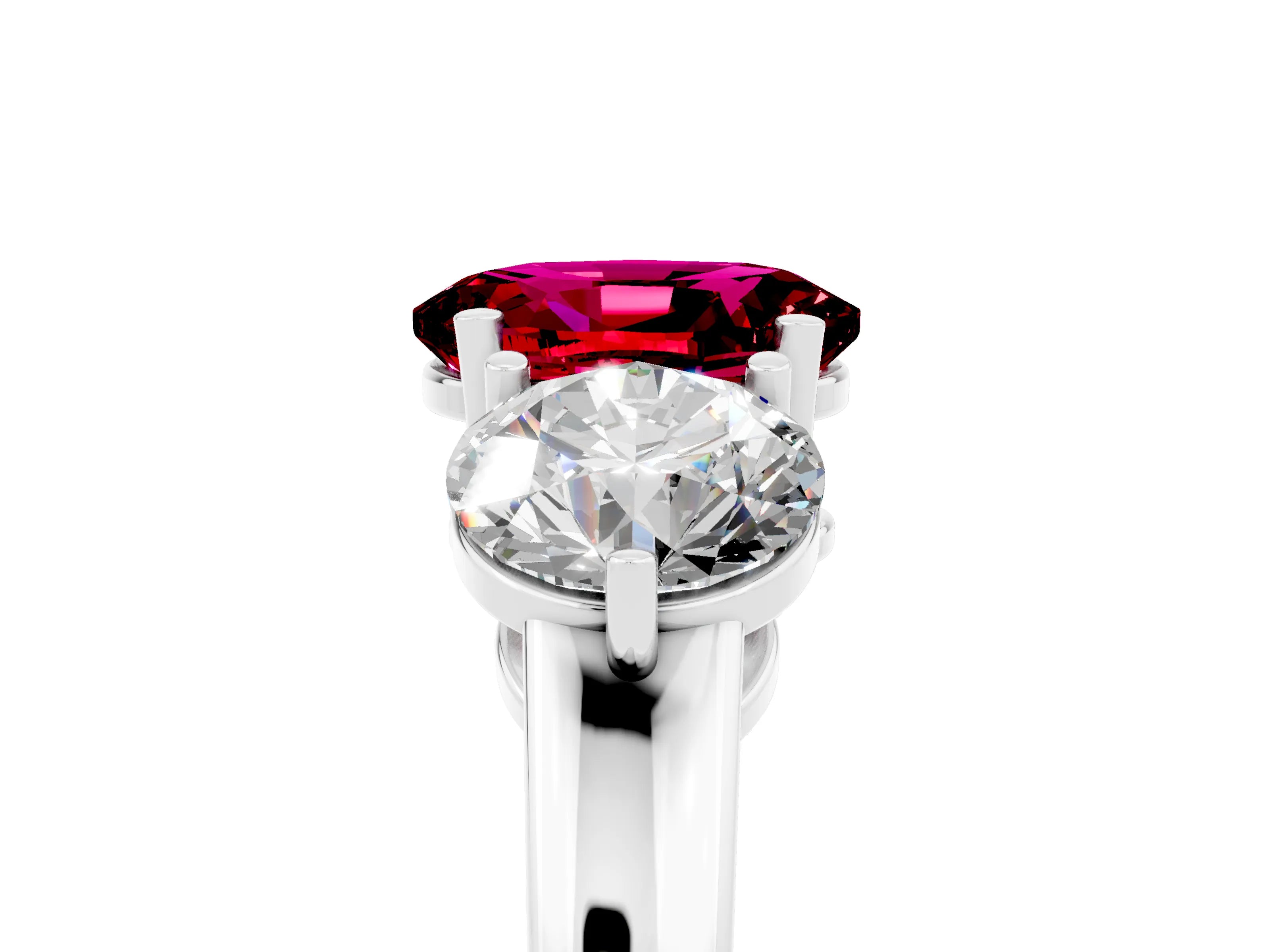 White gold Oval Cut Garnet Three-Stone Ring with Prong Setting and Classic Band_5