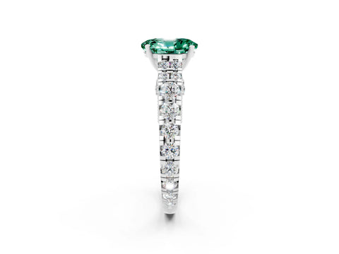 White gold Oval Cut Green Sapphire Classic Solitaire Ring with Pavé Band and Four-Prong Setting_2