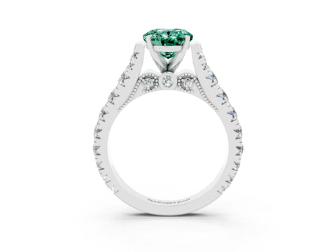 White gold Oval Cut Green Sapphire Classic Solitaire Ring with Pavé Band and Four-Prong Setting_3