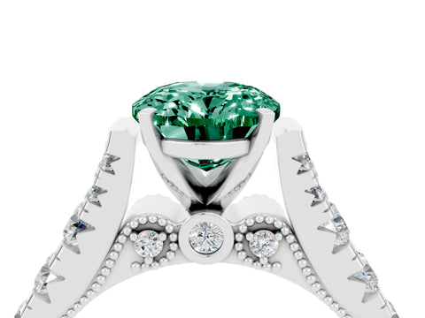 White gold Oval Cut Green Sapphire Classic Solitaire Ring with Pavé Band and Four-Prong Setting_4