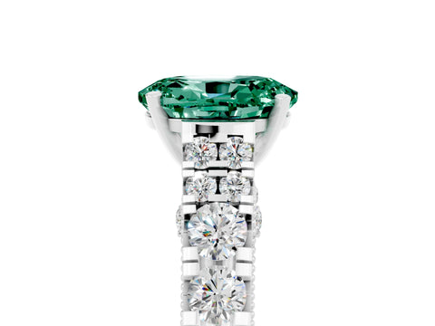 White gold Oval Cut Green Sapphire Classic Solitaire Ring with Pavé Band and Four-Prong Setting_5