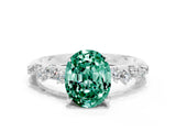 White gold Oval Cut Green Sapphire Cluster Side Stone Solitaire Ring with Prong Setting_24