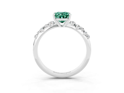 White gold Oval Cut Green Sapphire Cluster Side Stone Solitaire Ring with Prong Setting_27