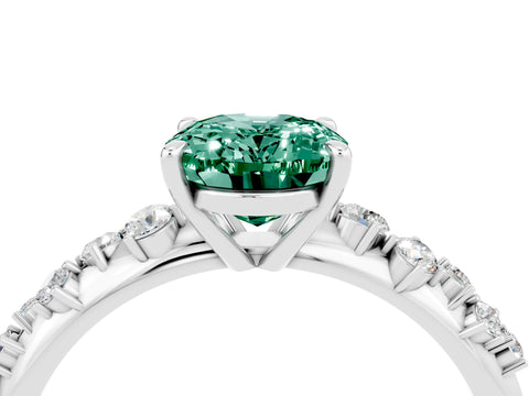 White gold Oval Cut Green Sapphire Cluster Side Stone Solitaire Ring with Prong Setting_28