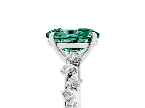White gold Oval Cut Green Sapphire Cluster Side Stone Solitaire Ring with Prong Setting_29