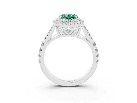 White gold Oval Cut Green Sapphire Double Halo Ring with Split Shank and Prong Setting_27