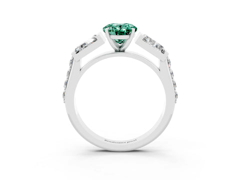 White gold Oval Cut Green Sapphire Engagement Ring with Baguette Side Stones and Channel Set Band_3