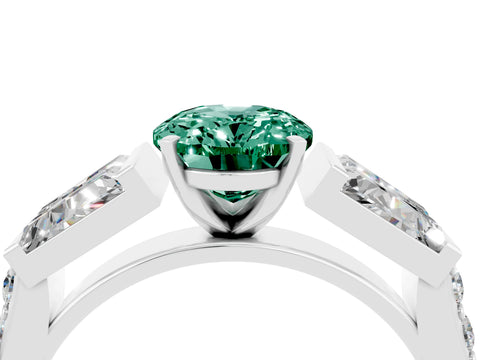 White gold Oval Cut Green Sapphire Engagement Ring with Baguette Side Stones and Channel Set Band_4