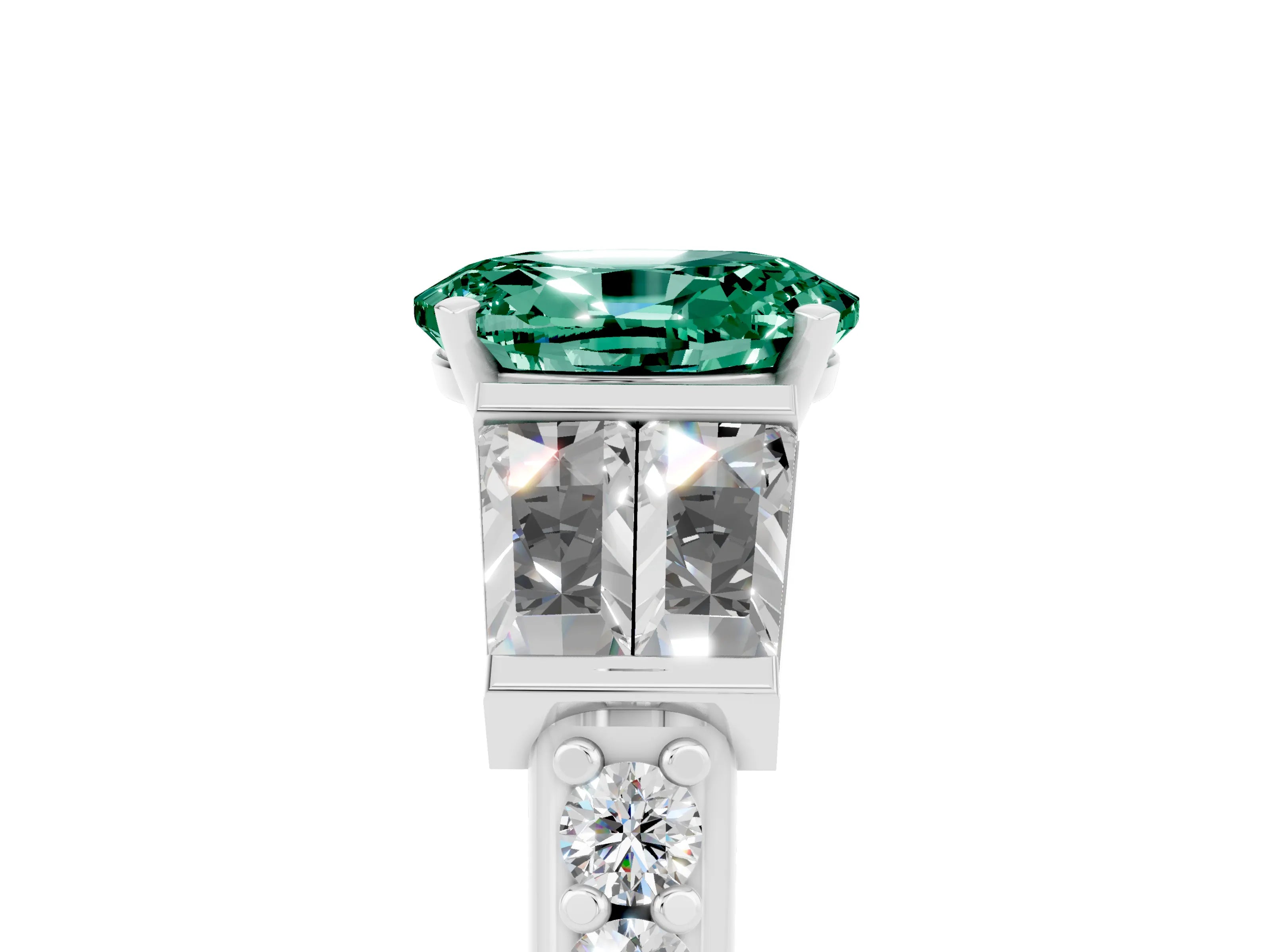 White gold Oval Cut Green Sapphire Engagement Ring with Baguette Side Stones and Channel Set Band_5