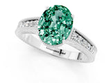 White gold Oval Cut Green Sapphire Engagement Ring with Milgrain Channel Set Band and Prong Setting_1