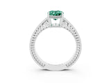 White gold Oval Cut Green Sapphire Engagement Ring with Milgrain Channel Set Band and Prong Setting_3