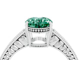 White gold Oval Cut Green Sapphire Engagement Ring with Milgrain Channel Set Band and Prong Setting_4