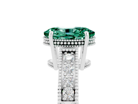 White gold Oval Cut Green Sapphire Engagement Ring with Milgrain Channel Set Band and Prong Setting_5