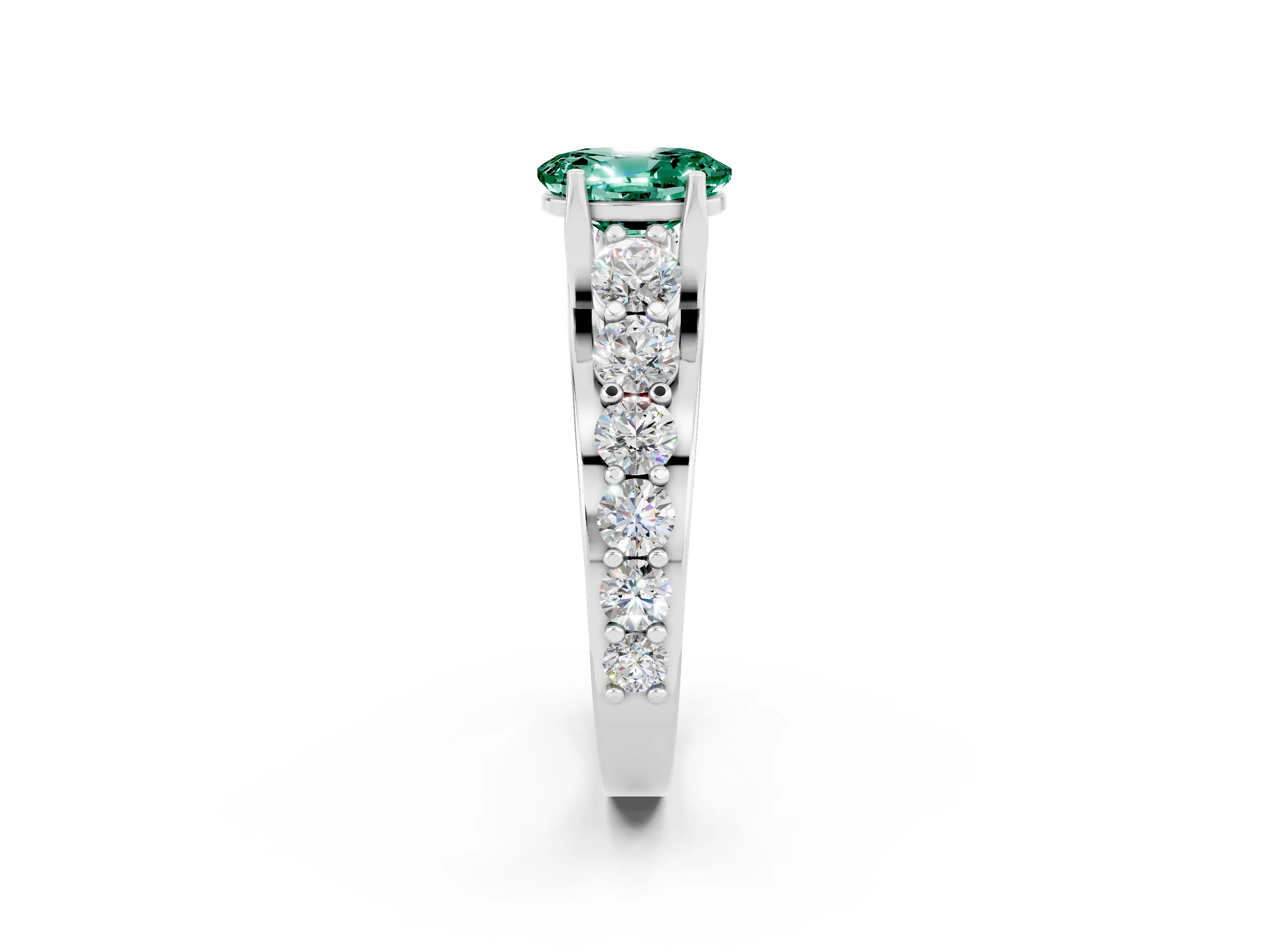 White gold Oval Cut Green Sapphire Engagement Ring with Pavé Band and Four-Prong Setting_2