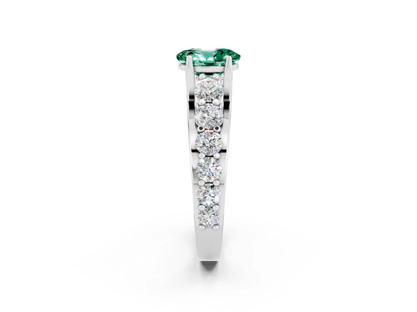White gold Oval Cut Green Sapphire Engagement Ring with Pavé Band and Four-Prong Setting