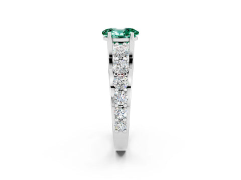 White gold Oval Cut Green Sapphire Engagement Ring with Pavé Band and Four-Prong Setting_2