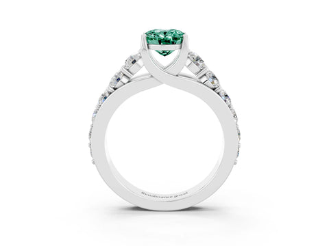 White gold Oval Cut Green Sapphire Engagement Ring with Pavé Band and Four-Prong Setting_3