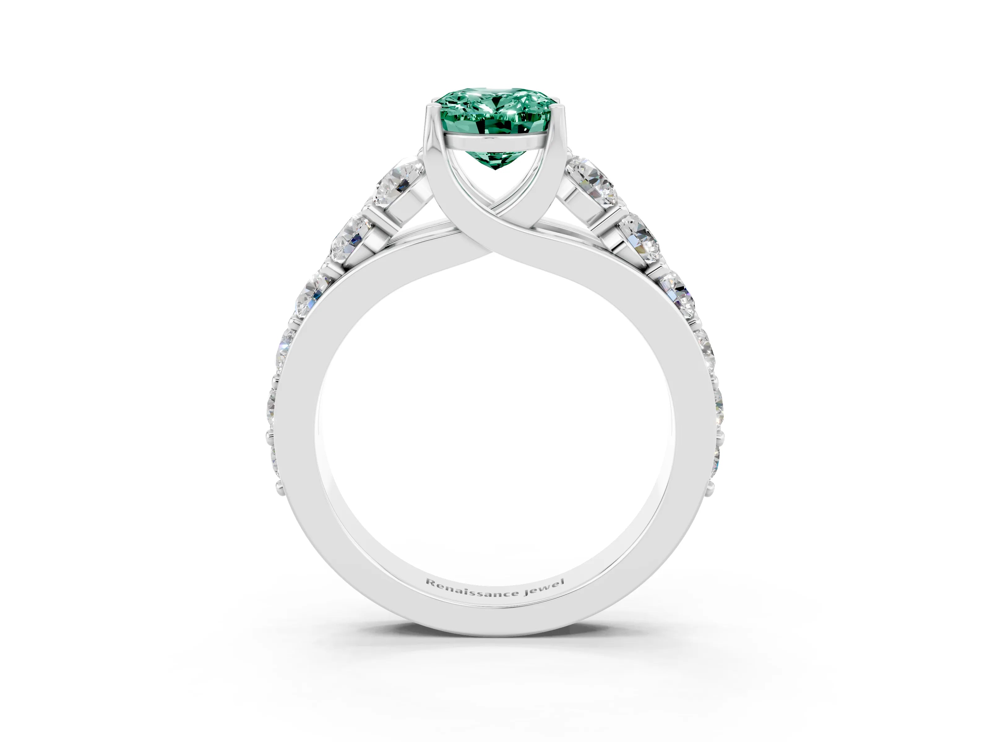 White gold Oval Cut Green Sapphire Engagement Ring with Pavé Band and Four-Prong Setting_3