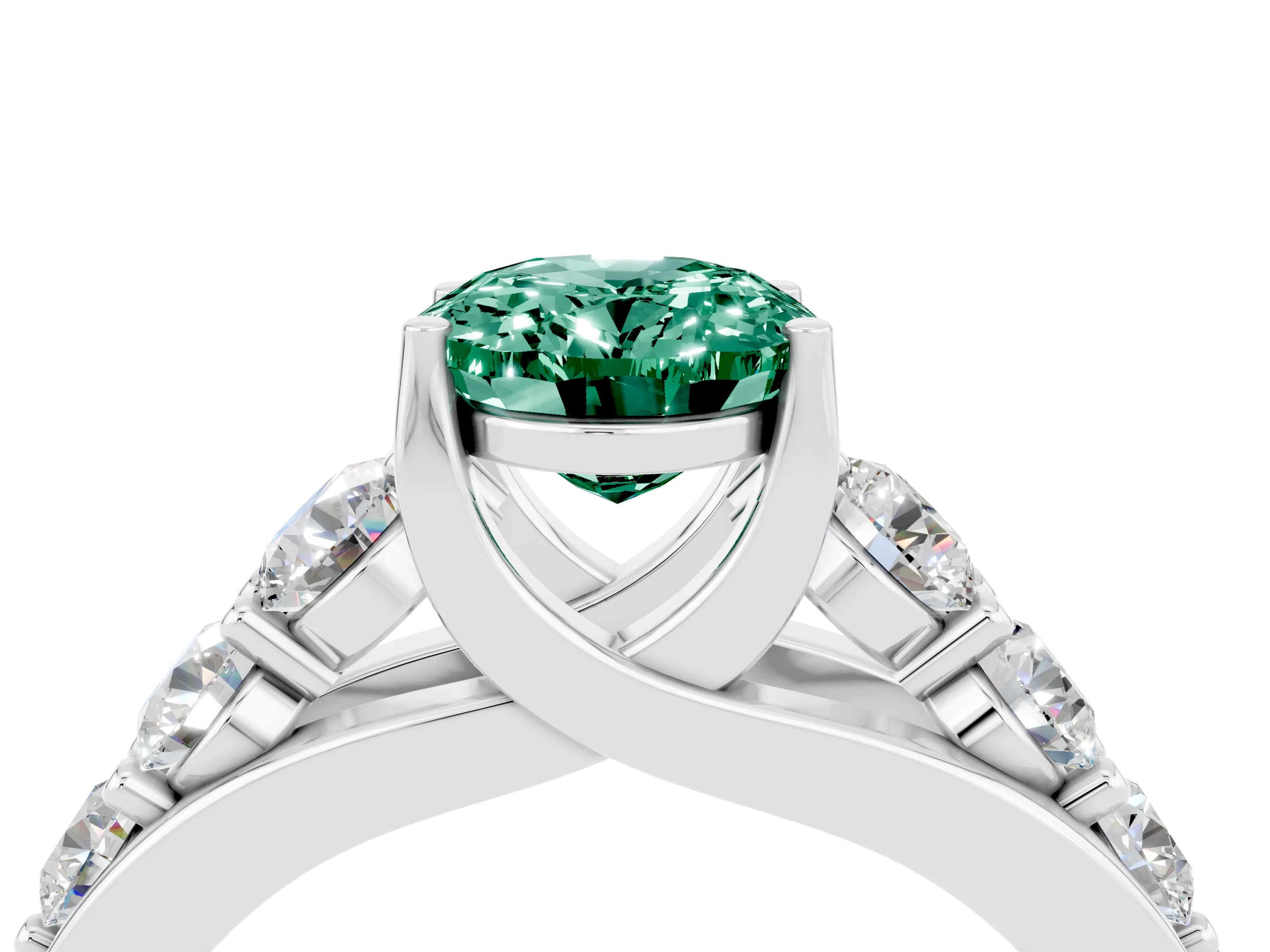 White gold Oval Cut Green Sapphire Engagement Ring with Pavé Band and Four-Prong Setting_4