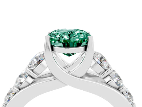 White gold Oval Cut Green Sapphire Engagement Ring with Pavé Band and Four-Prong Setting_4