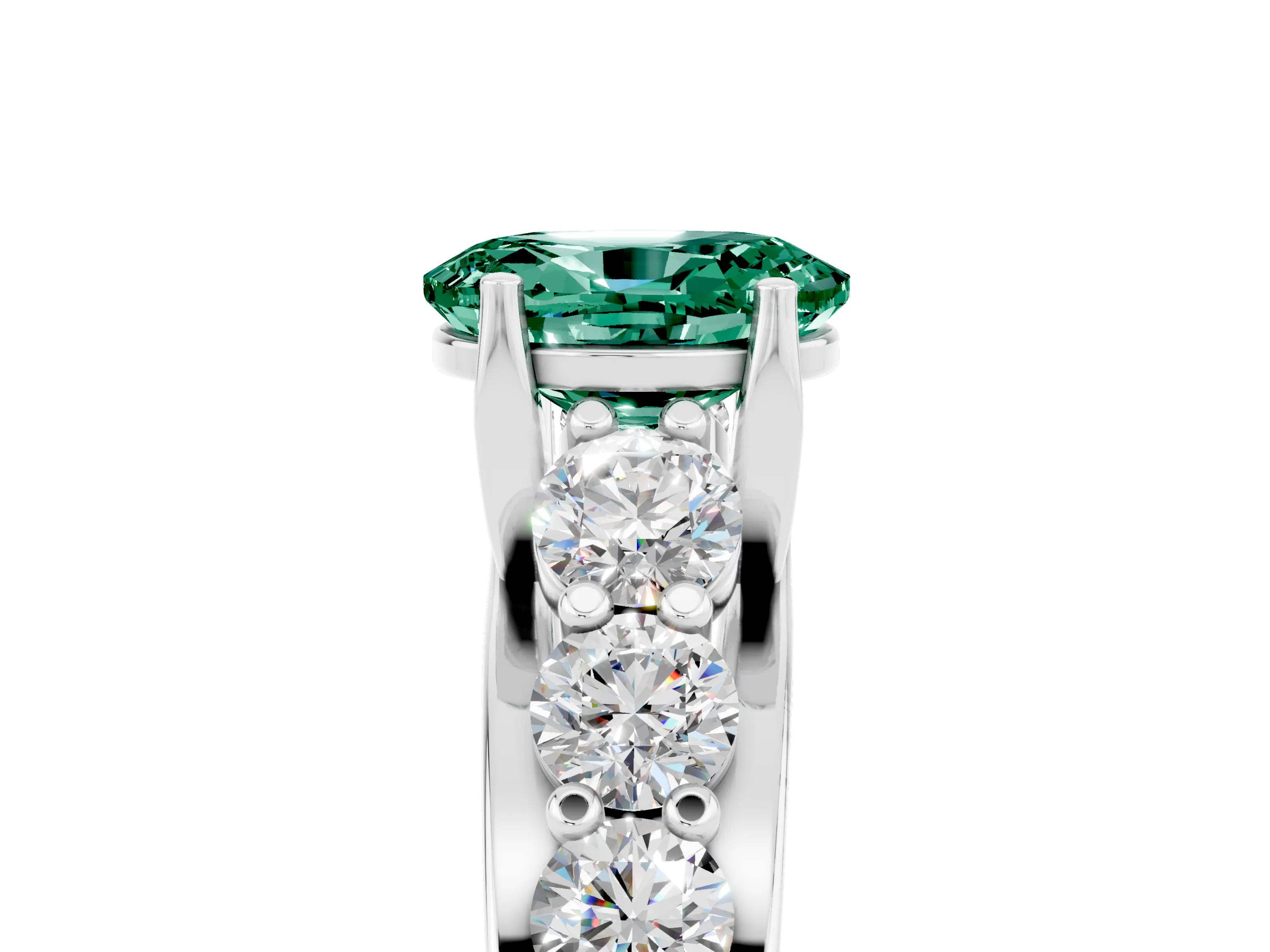 White gold Oval Cut Green Sapphire Engagement Ring with Pavé Band and Four-Prong Setting_5
