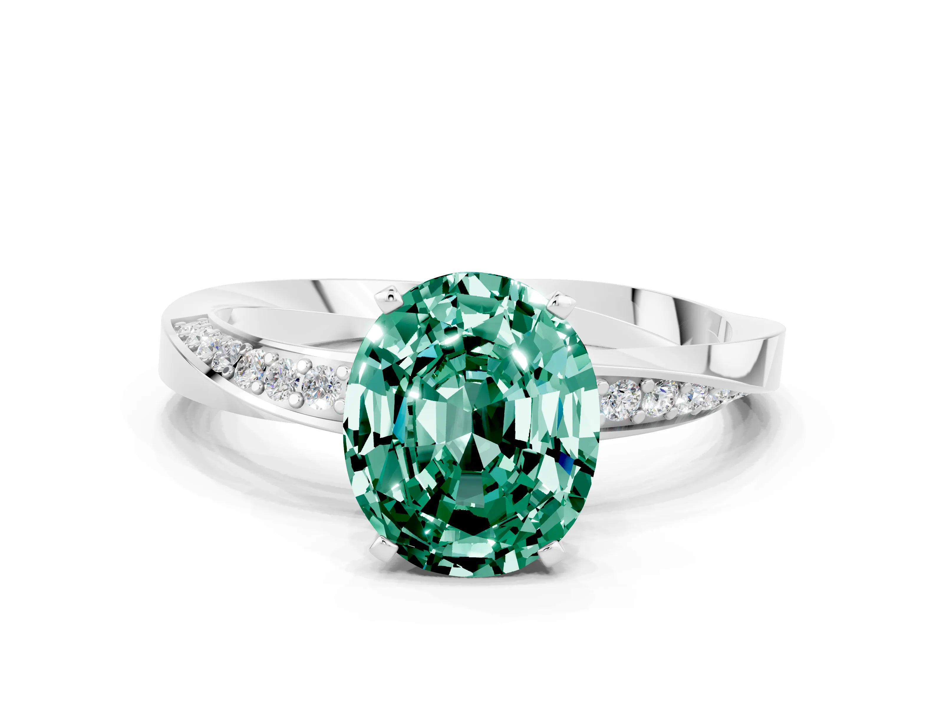 White gold Oval Cut Green Sapphire Engagement Ring with Side Stone Accents and Four-Prong Setting_27