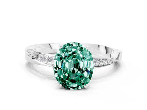White gold Oval Cut Green Sapphire Engagement Ring with Side Stone Accents and Four-Prong Setting_27