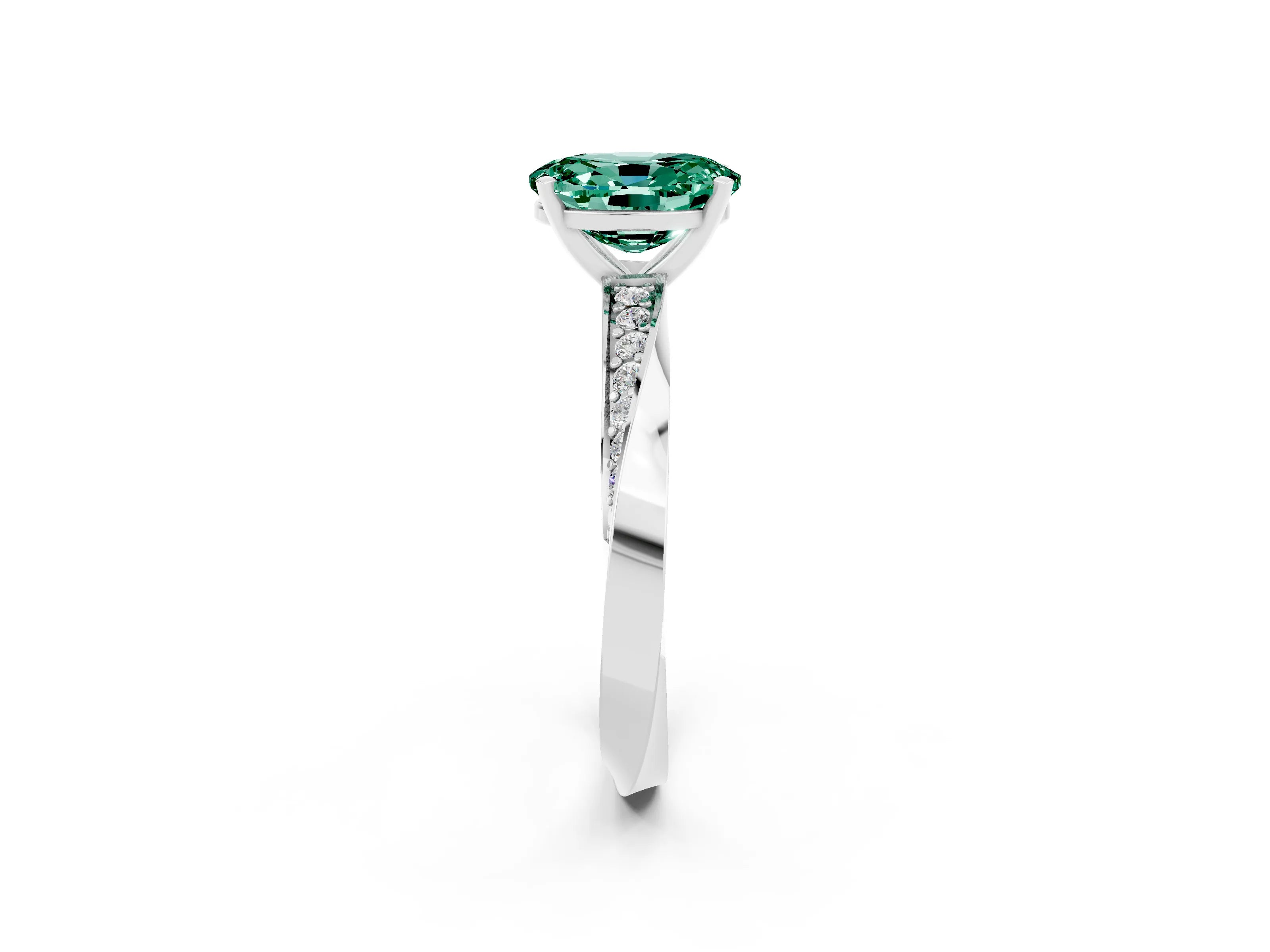 White gold Oval Cut Green Sapphire Engagement Ring with Side Stone Accents and Four-Prong Setting_29