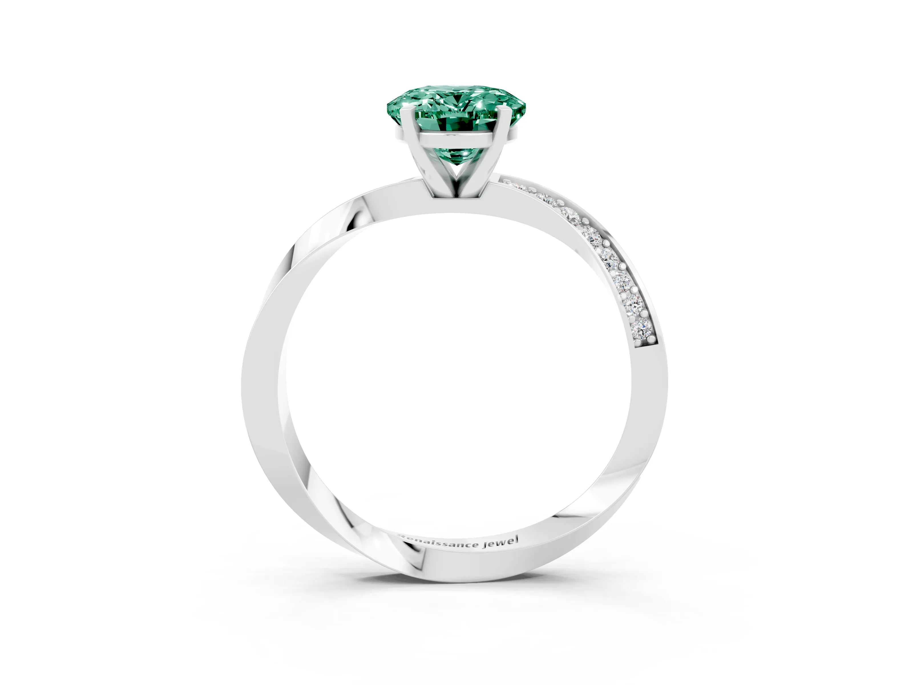 White gold Oval Cut Green Sapphire Engagement Ring with Side Stone Accents and Four-Prong Setting_30