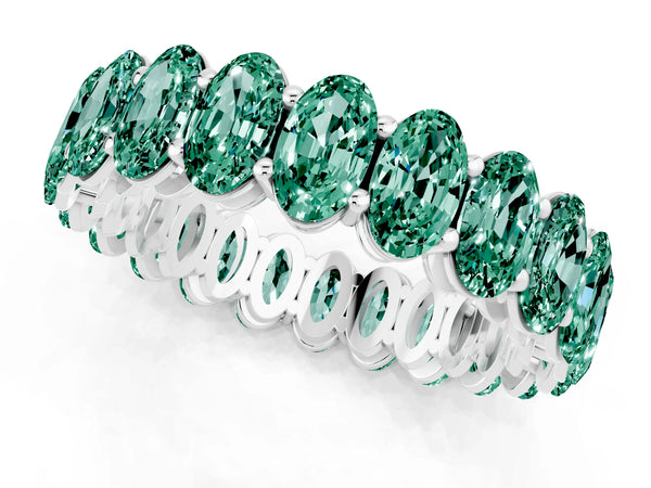 Platinum Oval Cut Green Sapphire Eternity Band with Shared Prong Setting