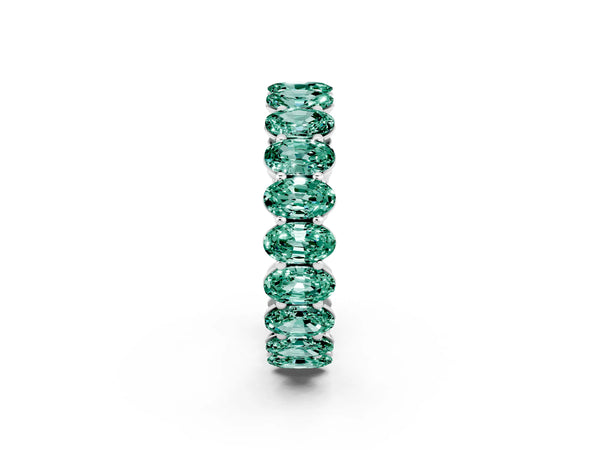 Platinum Oval Cut Green Sapphire Eternity Band with Shared Prong Setting