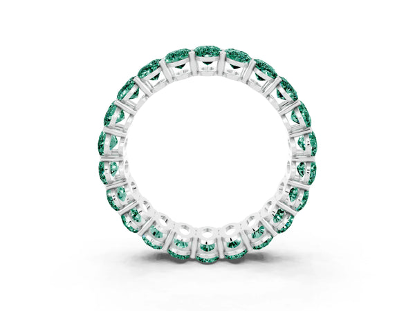 Silver Oval Cut Green Sapphire Eternity Band with Shared Prong Setting